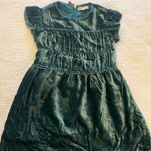 Crewcuts J Crew Green Velvet Girls Holiday Zip Back Smocked Elsa Dress Size 4